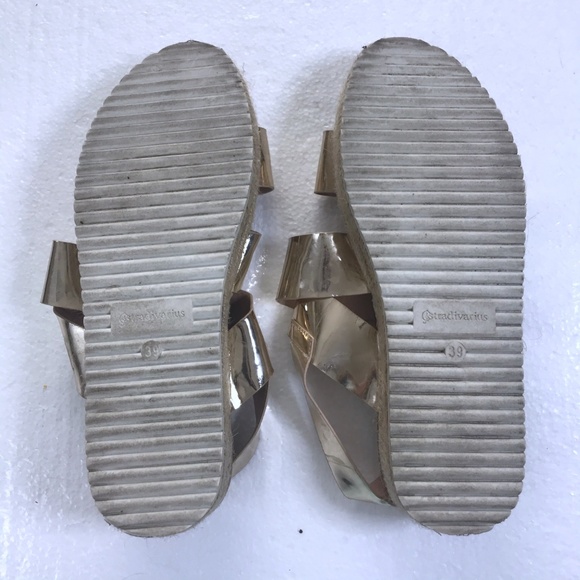 Stradivarius 39 Gold Metallic Espadrille Sandals - Picture 4 of 8
